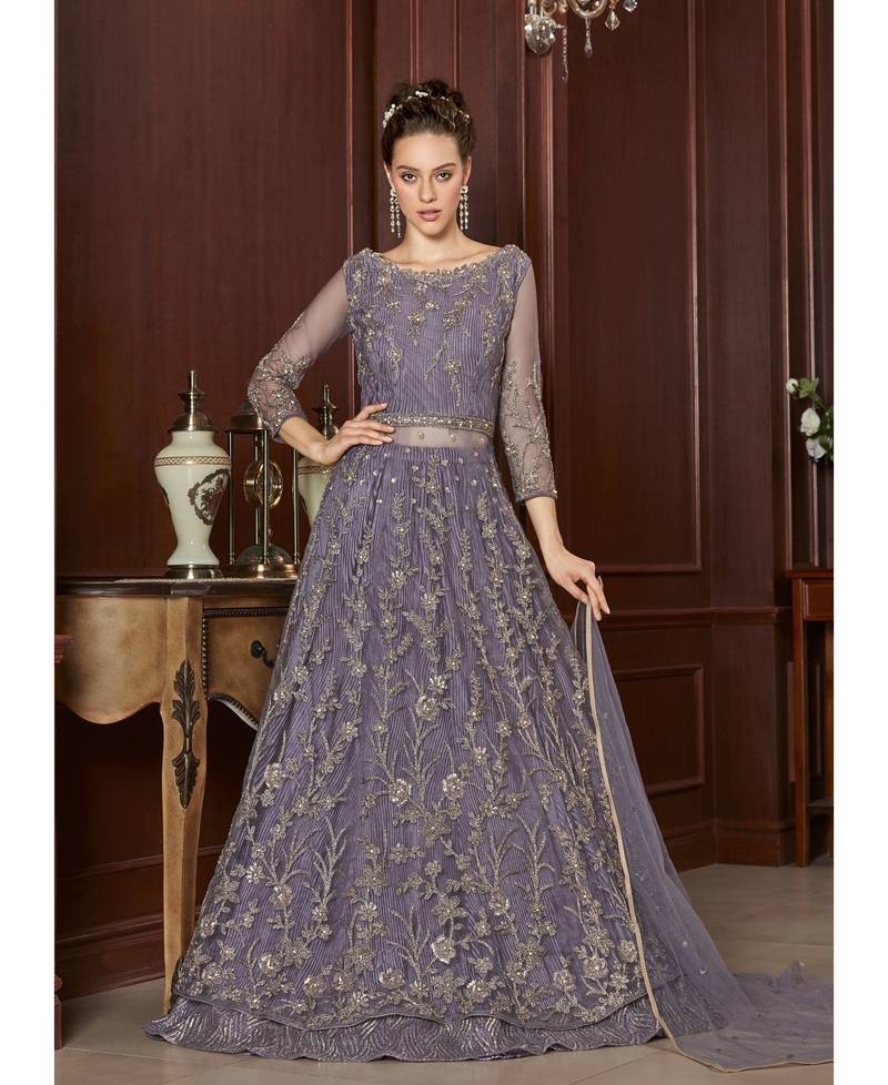 Blue embroidered net salwar
