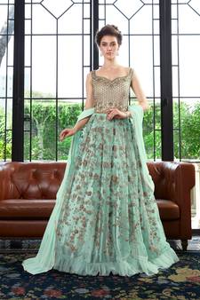 Green embroidered net salwar