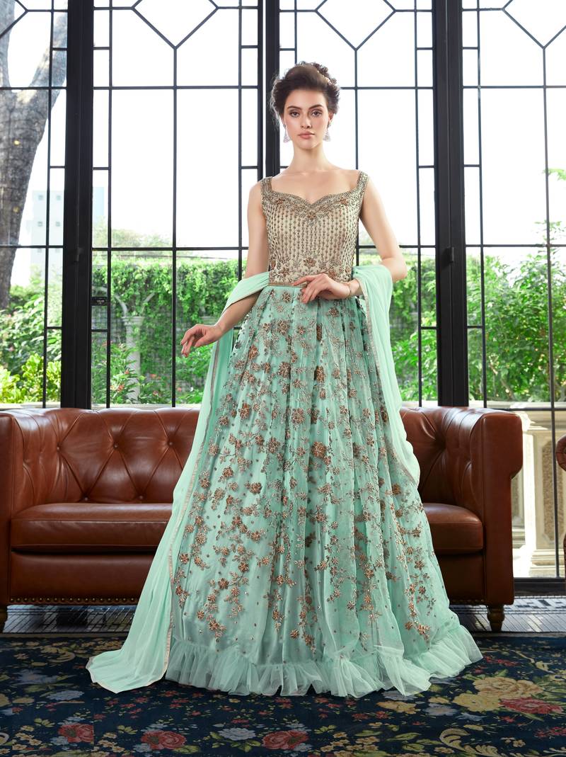 Green embroidered net salwar