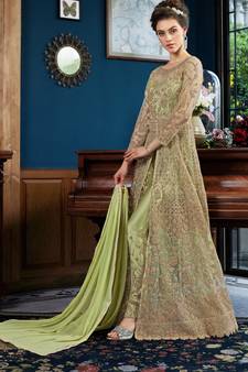 Green embroidered net salwar