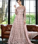 Peach embroidered net salwar