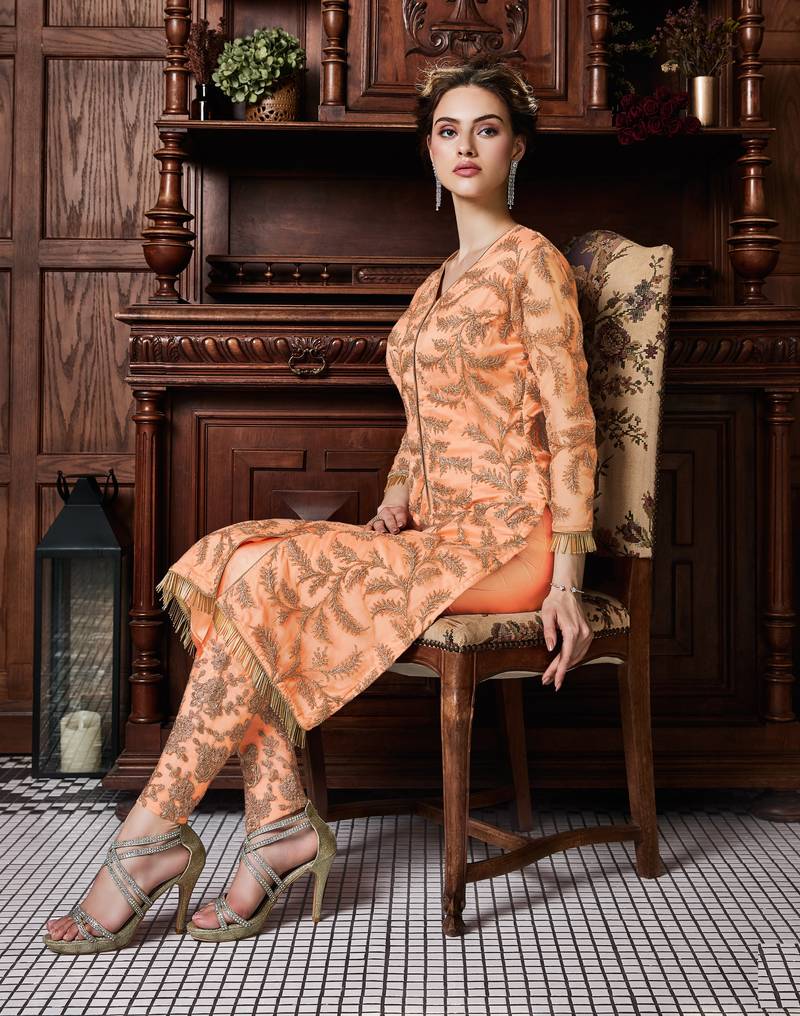 Orange embroidered net salwar