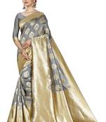 grey woven silk blend saree with blouse