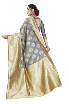 grey woven silk blend saree with blouse 3