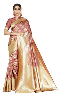 white woven silk blend saree with blouse 1