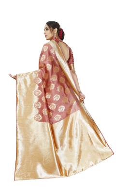 white woven silk blend saree with blouse 3