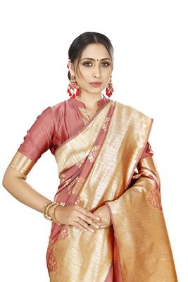 white woven silk blend saree with blouse 4