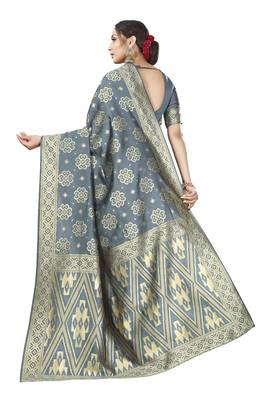grey woven silk blend saree with blouse 3