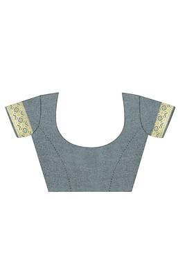 grey woven silk blend saree with blouse 5