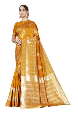 mustard woven silk blend saree with blouse 1