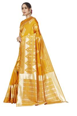 mustard woven silk blend saree with blouse 2