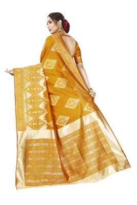 mustard woven silk blend saree with blouse 3
