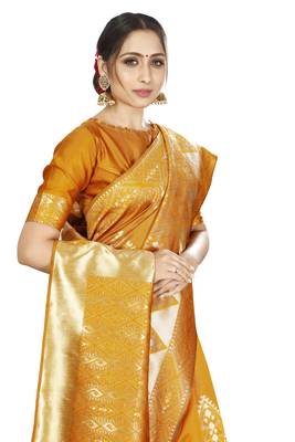 mustard woven silk blend saree with blouse 4