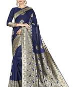 blue woven silk blend saree with blouse
