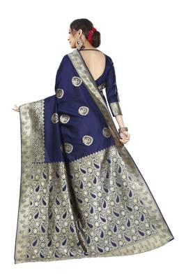 blue woven silk blend saree with blouse 3
