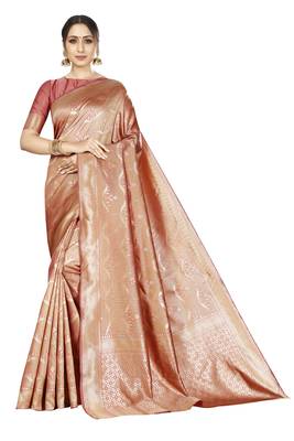 white woven silk blend saree with blouse 1