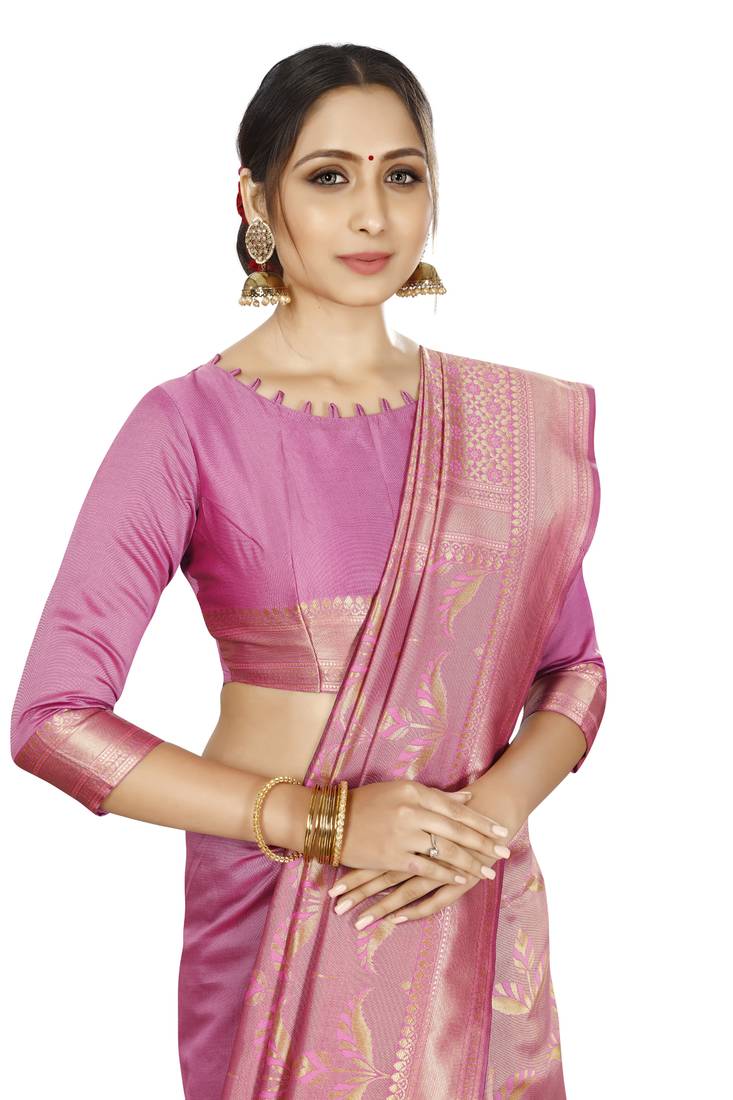 Pale Pink Woven Silk Saree main image 1