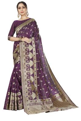 purple woven silk blend saree with blouse 1