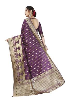 purple woven silk blend saree with blouse 3