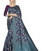 purple woven silk blend saree with blouse