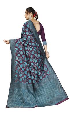 purple woven silk blend saree with blouse 3