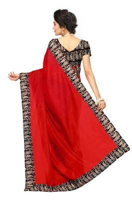 red plain cotton saree with blouse 5