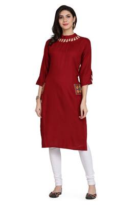 Red embroidered rayon embroidered-kurtis 1