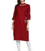 Red embroidered rayon embroidered-kurtis