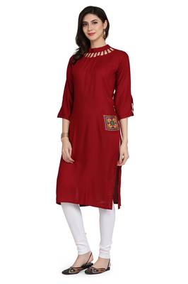 Red embroidered rayon embroidered-kurtis 3