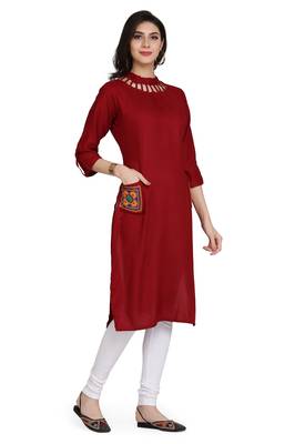 Red embroidered rayon embroidered-kurtis 4