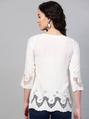 Pinksky White woven viscose rayon cotton-tops 2