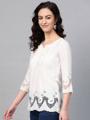 Pinksky White woven viscose rayon cotton-tops 3