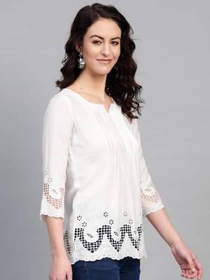 Pinksky White woven viscose rayon cotton-tops 4