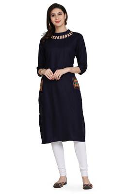 Blue embroidered rayon embroidered-kurtis 1