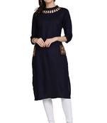 Blue embroidered rayon embroidered-kurtis