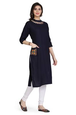 Blue embroidered rayon embroidered-kurtis 4