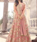 Peach embroidered net salwar