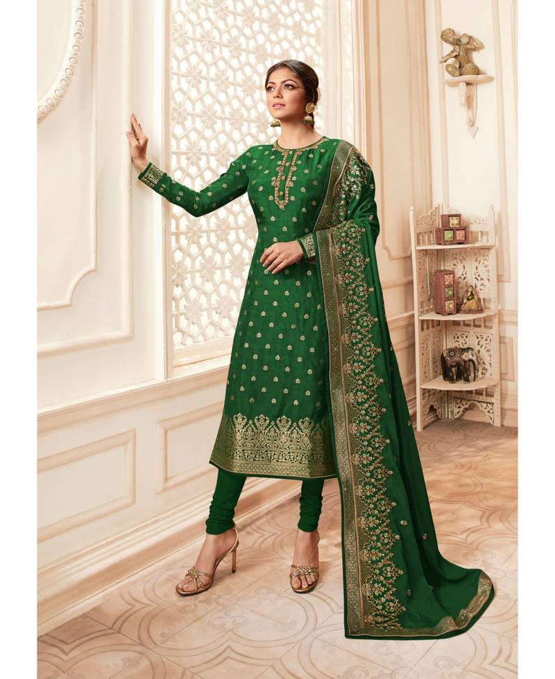 Green embroidered silk salwar