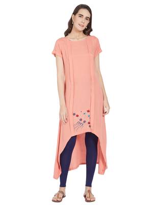 Peach plain linen ethnic-kurtis 1