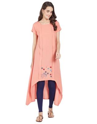 Peach plain linen ethnic-kurtis 2