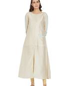 Cream plain silk ethnic-kurtis