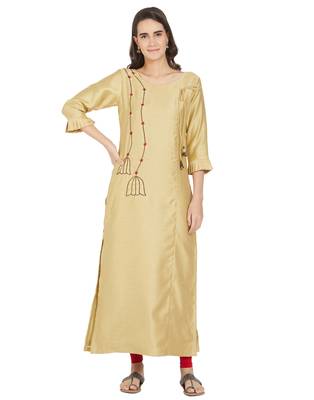 Beige embroidered polyester ethnic-kurtis 1