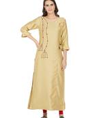 Beige embroidered polyester ethnic-kurtis