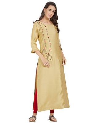 Beige embroidered polyester ethnic-kurtis 2