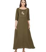 Olive plain linen ethnic-kurtis