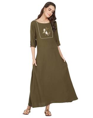 Olive plain linen ethnic-kurtis 2