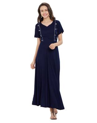 Navy-blue plain rayon ethnic-kurtis 1