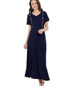 Navy-blue plain rayon ethnic-kurtis
