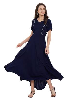 Navy-blue plain rayon ethnic-kurtis 2