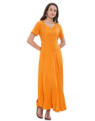 Mustard plain rayon ethnic-kurtis 1